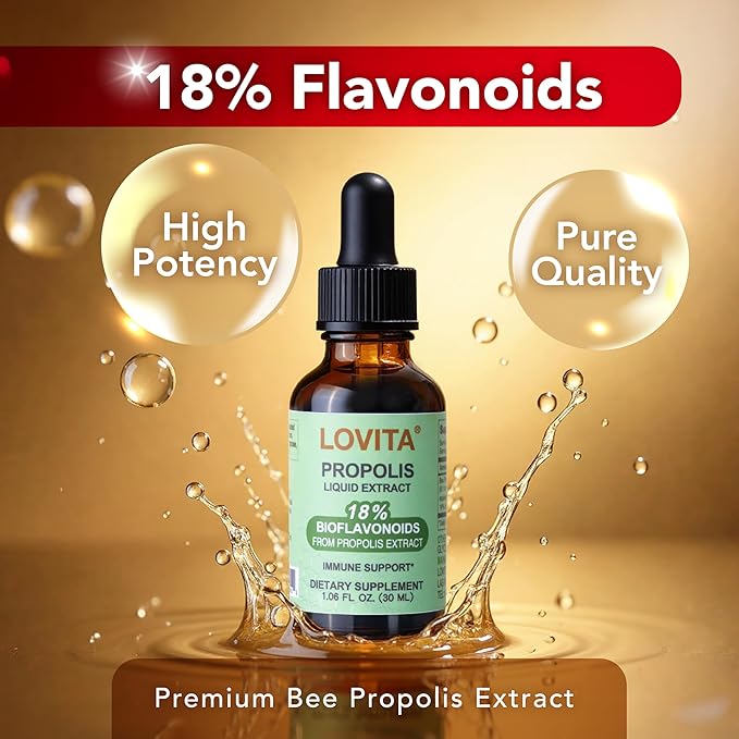 LOVITA Bulk Immune Bundle - 4 Propolis &amp 4 Echinacea Liquid Extracts 18% Bioflavonoids Alcohol-Free Herbal Supplement ([Total] Pc)
