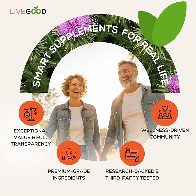 LIVEGOOD Liver Support Supplement for Liver Cleanse Detox Milk Thistle and Dandelion Root with Turmeric and Alpha Lipoic Acid for Overall Health (60 Count)