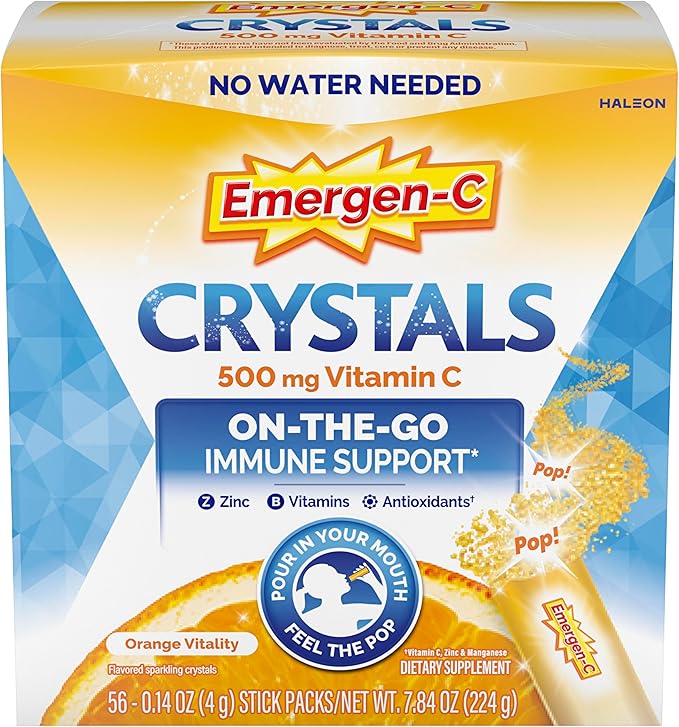 Emergen-C Crystals On-the-Go Emergen-C Immune Support Supplement with Vitamin C B Vitamins Zinc and Manganese Orange Vitality - 56 Stick Packs