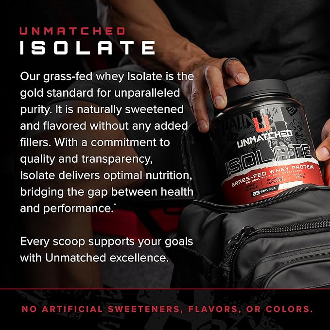 Unmatched Isolate Grass Fed Whey Protein | Muscle Build &amp Recovery | Gluten &amp Lactose Free | Natural Flavors &amp Sweeteners | 24g Protein | 29 Servings (Strawberries 'N Cream)