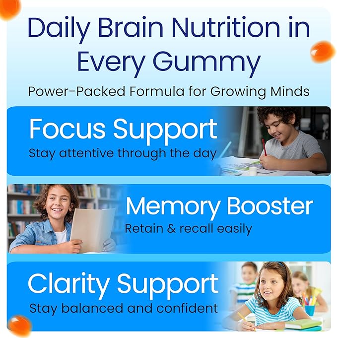 Focus First Kids Focus and Attention Supplements Teen Vitamin Brain Support Focus Gummies For Teens Brain Supplements For Memory And Focus For Kids Vegan Non-GMO Fruity Flavor – 60 Gummies