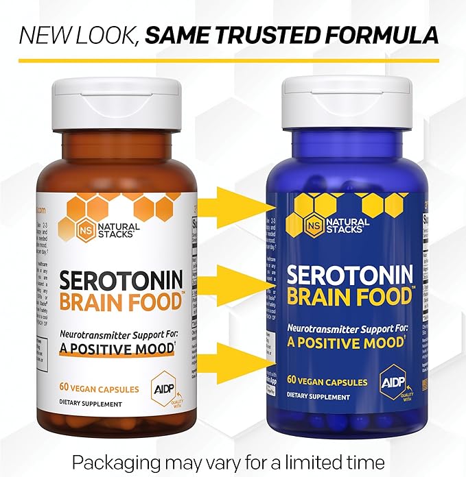 Serotonin Brain Food - 1250mg L-Tryptophan &amp 400mg Rhodiola Rosea Supplement - Mood Support Supplement for Stress Relief - Neurotransmitter Support with Magnesium Glycinate &amp Zinc - 60 Capsule