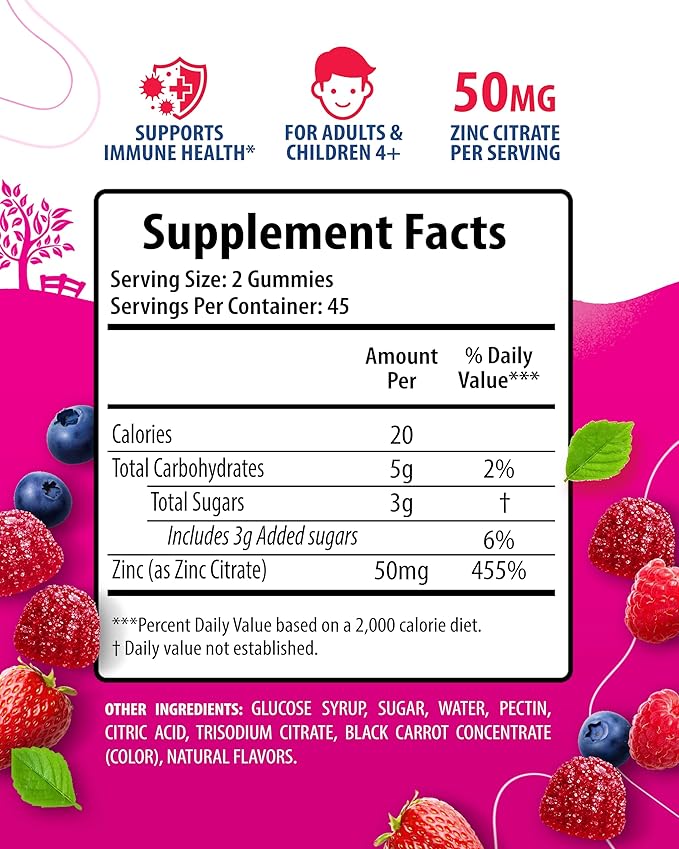 Zinc Gummies for Adults &amp Iron Gummies for Adults - Iron Vitamins with Vitamin C 10mg per Serving - Iron Chewable Fruit Gummy for Immune Support Red Blood Cell Production Zinc Chewable Gummy f