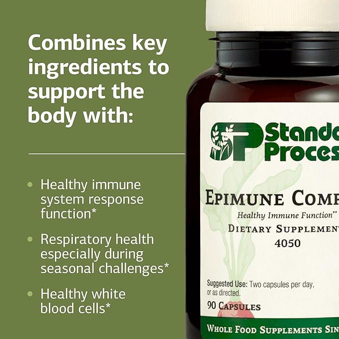 Standard Process Epimune Complex - Vegan Immune System Support - Respiratory &amp Immune Health Supplement with Maitake &amp Turkey Tail Mushrooms - Vegan Vegetarian &amp Gluten-Free - 90 Capsules