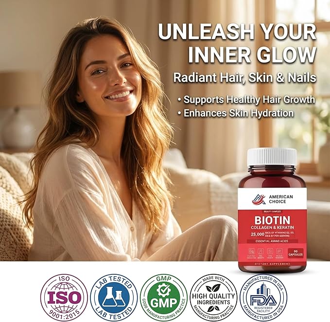 Biotin Collagen Keratin Hair Vitamins Women and Men Biotin for Hair Growth Women Skin and Nails Supplement 25000 mcg with B Vitamins Amino Acids and Minerals Skin and Nail Health 90 Capsules