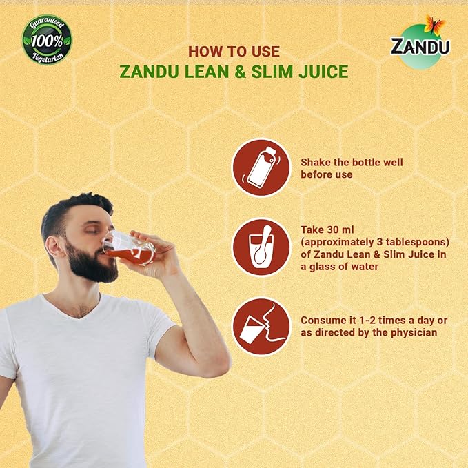 Zandu Lean &amp Slim Juice 500ml| with Honey &amp Apple Cider Vinegar Helps Maintain Healthy Weight &amp Boosts Metabolism 100% Ayurvedic and Natural