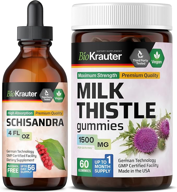 BIO KRAUTER Schisandra Tincture 4 Fl. Oz. &amp Milk Thistle 60 Gummies.