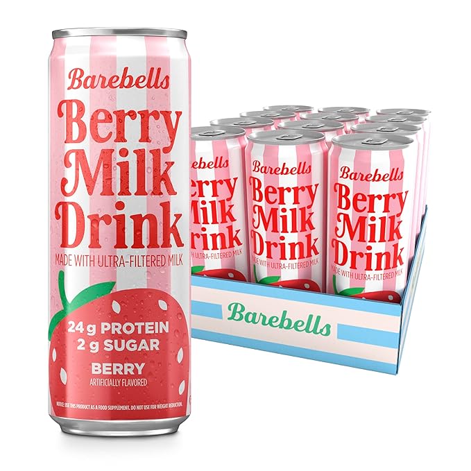 Barebells Berry Milk Drink – 24g Protein No Added Sugar High Protein Berry Shake Ultra-Filtered Milk Fruity &amp Creamy – 11.2 fl oz (330ml) 12 Count