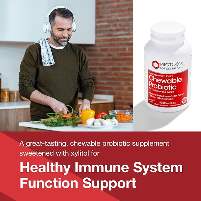 PROTOCOL FOR LIFE BALANCE Chewable Probiotic - 2 Billion CFU - Digestive Health &amp Immune System Support - Xylitol &amp Sorbitol - Lactobacillus Rhamnosus Probiotic - Halal &amp Vegan - 90 Chewab