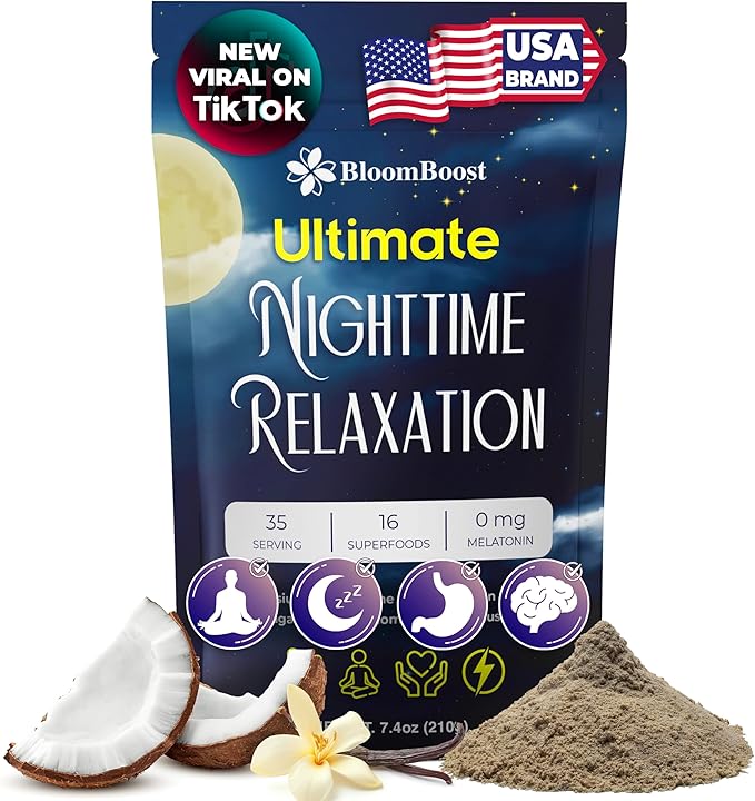 Magnesium Glycinate Powder Upgraded Formula with Vanilla Coconut Powder GABA L-Theanine Ashwagandha and Chamomile Natural Berry Flavor - Perfect for Evening Wind-Down &amp Cozy Nights
