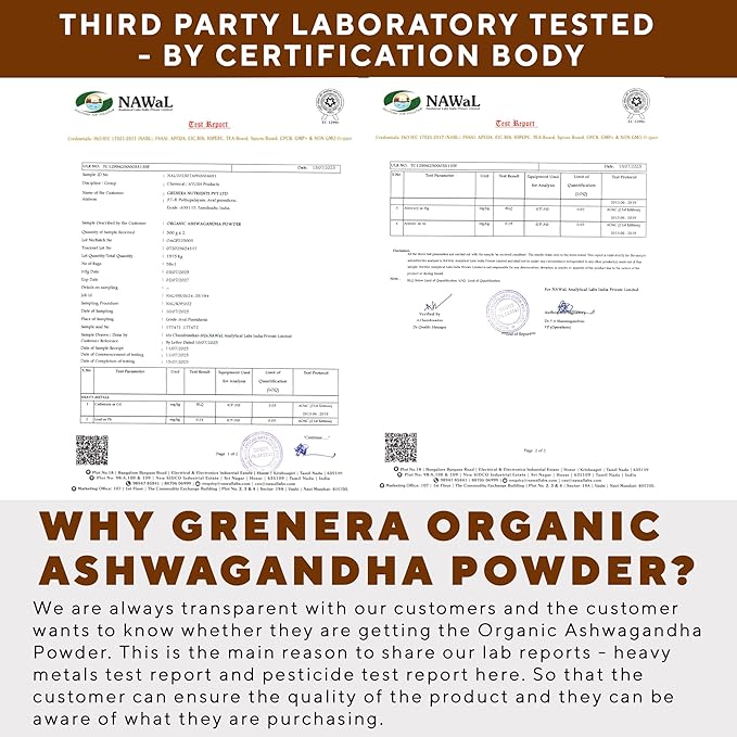 Grenera Organic Ashwagandha Powder 2.2 lbs (35.2 Ounce) (Withania somnifera) - Organic Vegan Kosher Certified