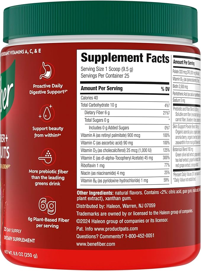 Benefiber Prebiotic Fiber + Superfruits Dietary Supplement Strawberry Dragon Fruit Flavor 8.8 oz (250g)