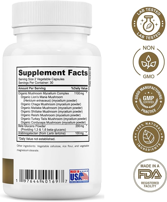 Organic 7 Mushroom Complex &amp B-100 B Vitamin Complex Vitality Bundle