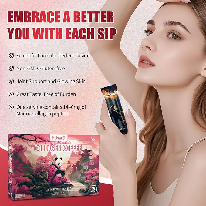 Mustsweet Instant Coffee with Vital Proteins Collagen Peptides Powder Joint Supplements for Women &amp Men Supports Skin and Gut Health 15 Servings