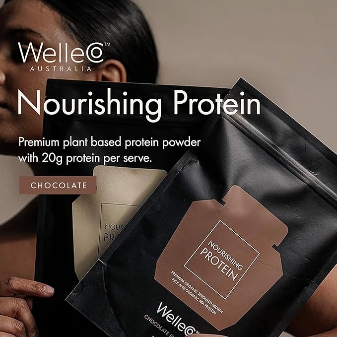 WelleCo Plant-Based Chocolate Protein Powder Organic Brown Rice &amp Pea Blend 16g Protein per Serving Dairy-Free Supplement for Energy Recovery &amp Daily Nutrition 10.5 oz