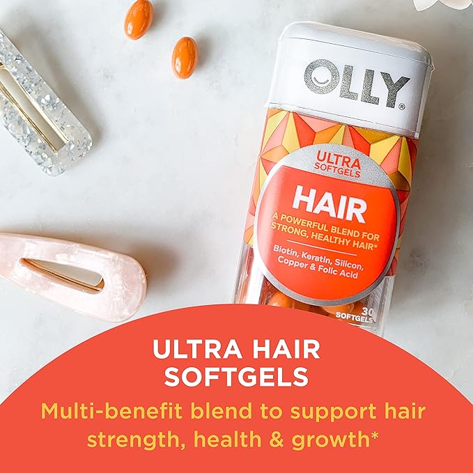 OLLY Ultra Strength Hair Softgels Supports Hair Health Biotin Keratin &amp Probiotic + Prebiotic Gummy Digestive Support and Gut Health