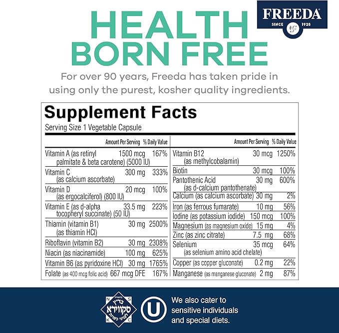 FREEDA Multivitamin – Quintabs-M with Iron – Kosher Multi Vitamins Supplements for Women Health - Multivitamins for Women &amp Iron-Deficient Men Adult Vitamins Multivitamin (100)