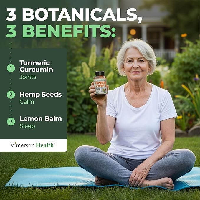 Turmeric Curcumin Supplement with Hemp Seeds &amp Lemon Balm Extract – Joint Health &amp Mobility – Calm Mood &amp Restful Sleep – with Black Pepper for Absorption – Joint Supplement for Men &amp