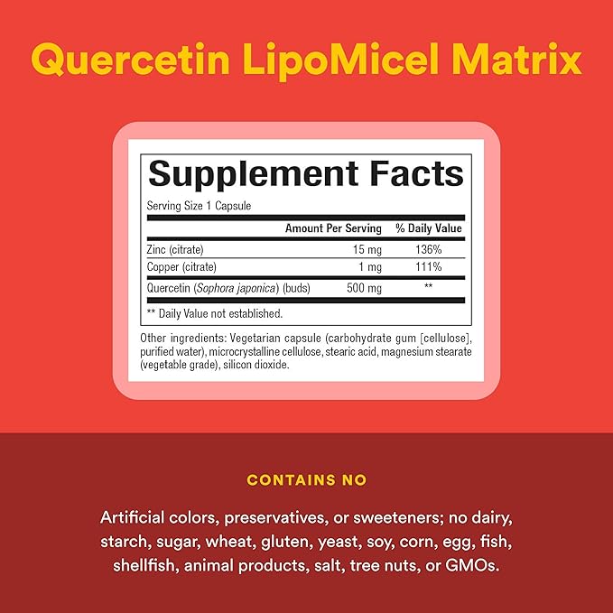 Natural Factors Quercetin with Zinc &amp Copper - Antioxidant Support Supplement Aids Sinus Health - Immune &amp Cellular Health Support Supplement - 60 Vegetarian Capsules (60 Servings)