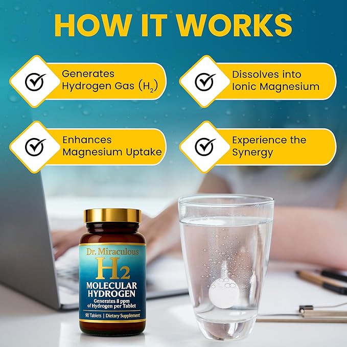 Hydrogen Water Tablets | 90CT Molecular Hydrogen Tablets for Drinking Water | H2 Molecular Magnesium Supplement for Athletic &amp Cognitive Performance | Non-GMO &amp Gluten Free 45 Serving
