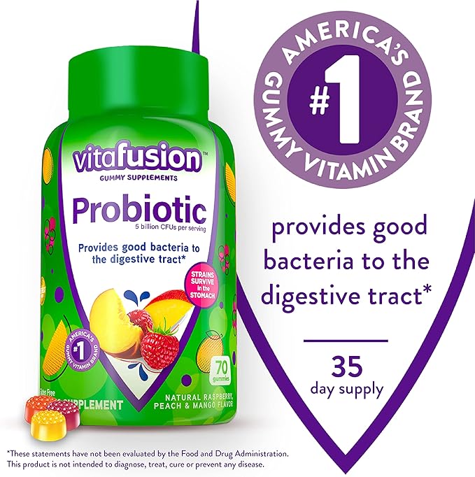 Vitafusion Probiotic Gummy Supplements Raspberry Peach and Mango Flavors &amp Womens Multivitamin Gummies Berry Flavored Daily Vitamins