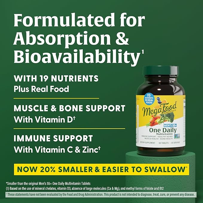 MegaFood Men's 55+ One Daily Multivitamin (90 Tablets) &amp Magtein Magnesium LThreonate (90 Capsules) Bundle - Supports Energy Nervous System &amp Health - Cognitive Support - Gluten Free &amp Ve