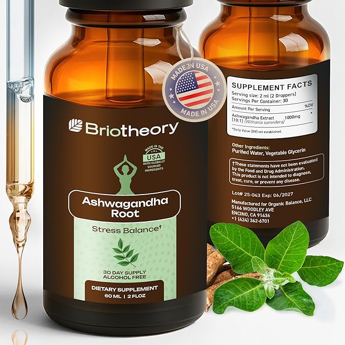 Ashwagandha Root Extract Tincture Liquid Drops – Herbal Supplement for Stress &amp Sleep Support Alcohol-Free Vegan Non-GMO – 60 ml (30 Days Supply) Made in USA.