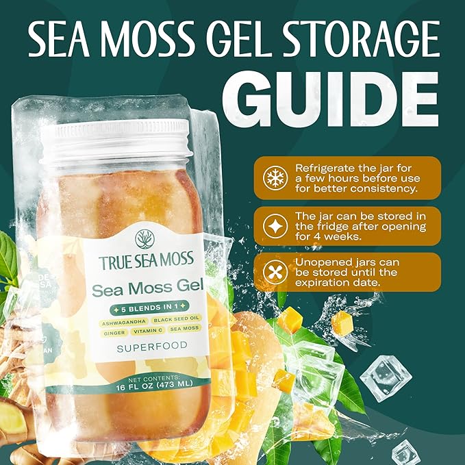 TrueSeaMoss Sea Moss Gel – Made in USA – 5-in-1 Formula – Wildcrafted Seamoss Ashwagandha &amp Jarred Vegetables – Ashwagandha Pack of 1 (Labels may Vary)