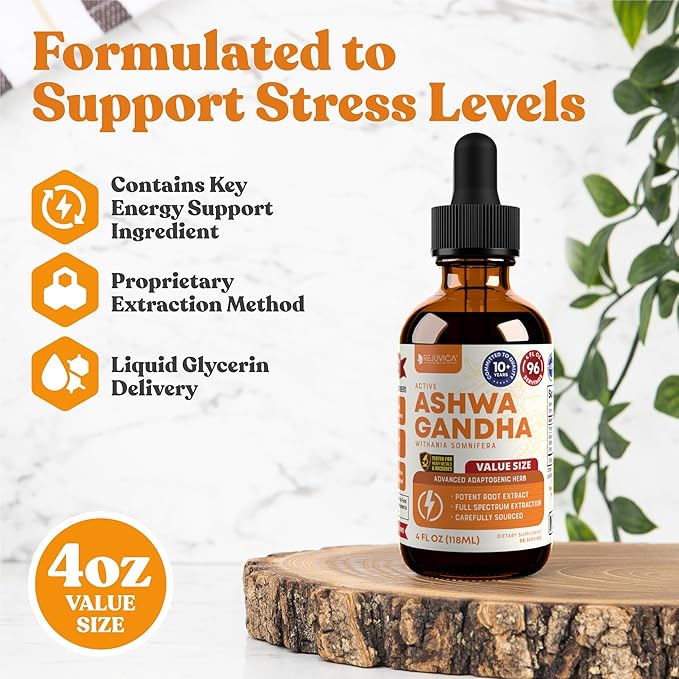 Rejuvica Health Ashwagandha Liquid Drops with Black Pepper Extract – Enhanced Absorption with Piperine &amp Withanolides – High Potency Adaptogen Tincture for Stress &amp Mood Support for Men &amp