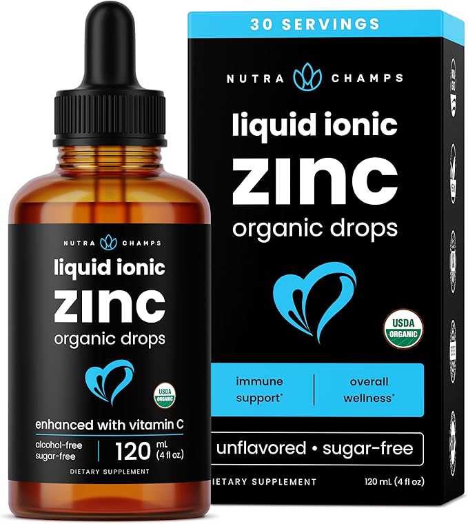 NutraChamps Liquid Zinc for Kids &amp Adults Vegan Pure Ionic Zinc Drops Enhanced with Vitamin C Supplements for Immune Support Sugar-Free Liquid 4 oz