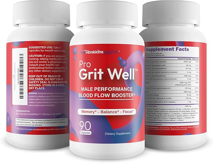 Pro Grit Well Male Performance Max Blood Flow Booster - Our Best Gritwell Male Performance Supplement to Increase Bloodflow to Vital Areas - Healthy Alpha Boost Blood Circulation Supplements for Men