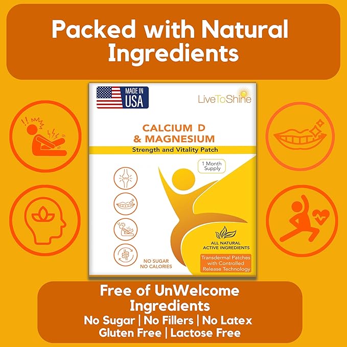 Live To Shine Turmeric Curcumin Plus Calcium Magnesium D Patch Bundle – 2 Packs – One Month Supply – Easy-to-Use USA Made – Trusted Transdermal Support from