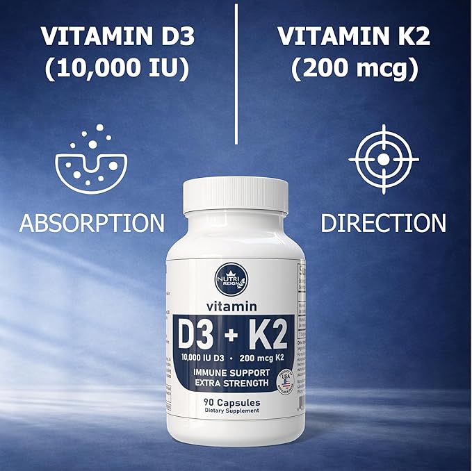 Vitamin D3 + K2 10000 IU D3 200 mcg K2 90 Capsules