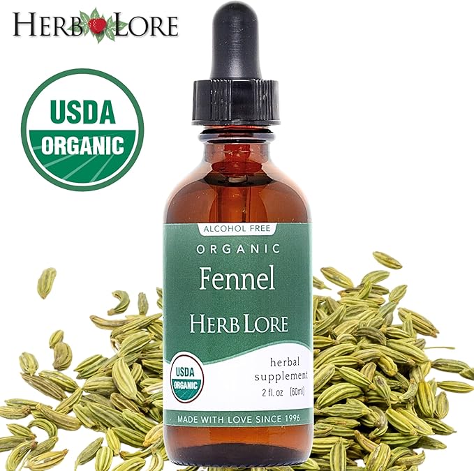 Herb Lore Organic Fennel Seed Tincture - Soothes Gas &amp Bloating - Lactation Support Supplement - 2 fl oz