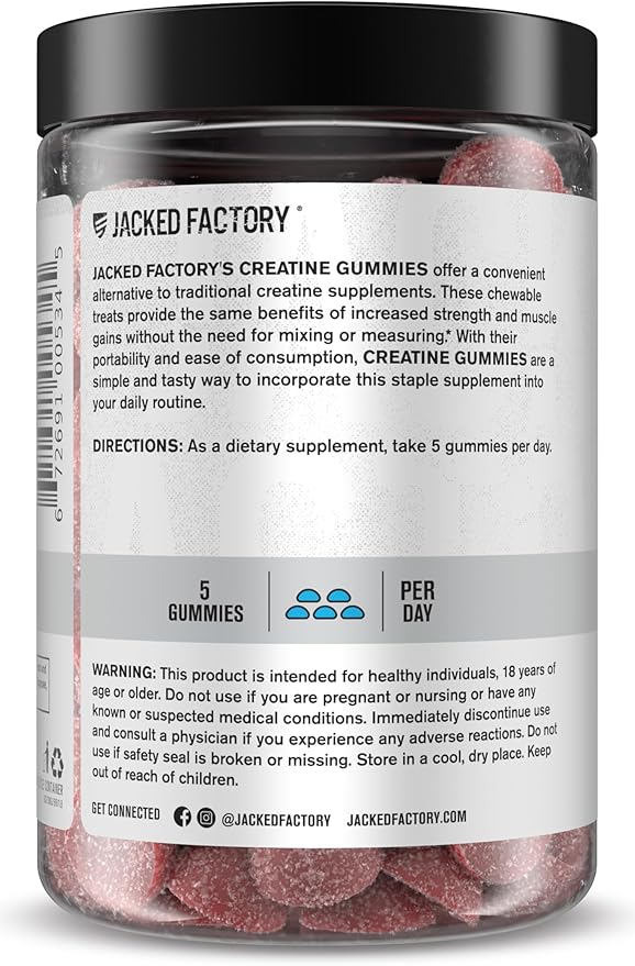 Jacked Factory Creatine Gummies 5g Daily Dose (1g per Gummy) - Creatine Gummy for Men and Women Vegan-Friendly Travel-Friendly Third-Party Tested - 150 Gummies Blue Raspberry