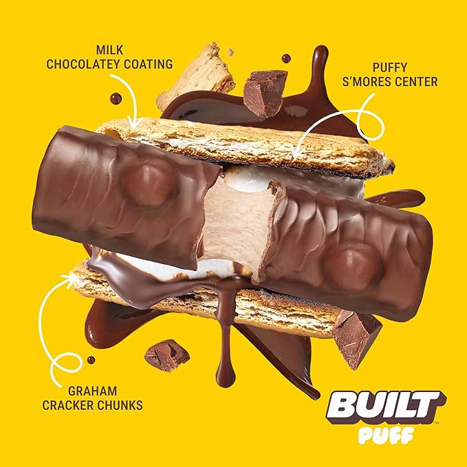BUILT Bar Puff Protein Bars - S'mores - 15g Protein Snack Bars with Collagen - Calorie Conscious No Gluten Free - 12 Count