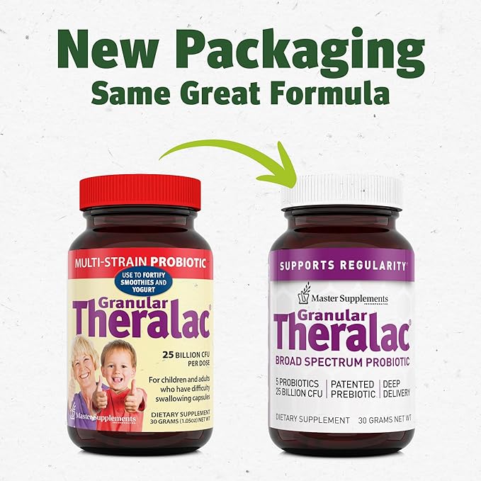 Master Supplements Granular Theralac - 1.05 oz - Multi-Strain Probiotic Powder for Optimal Gut Health - Great for Kids - Vegan Gluten Free - 40 Servings