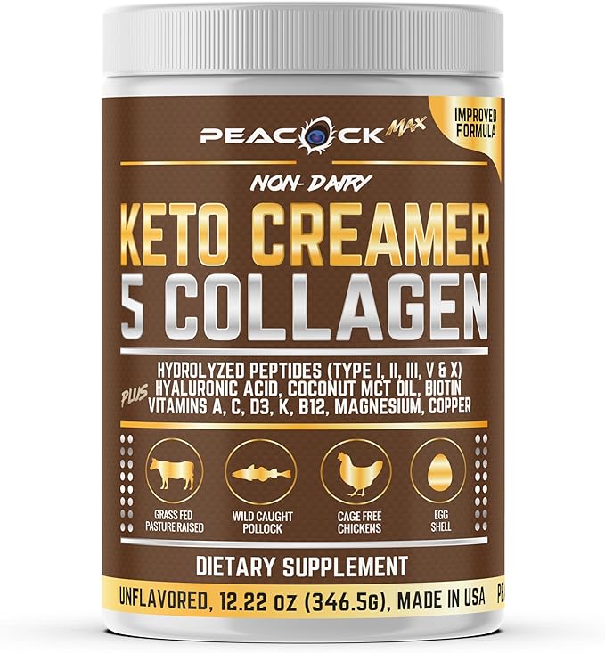 Collagen Keto Coffee Creamer Powder 12.2 oz - Hydrolyzed Collagen Peptides with Coconut MCT Oil B12 Magnesium Unflavored Protein Powder Sugar Free Coffee Creamer for Smoothies &amp Baking