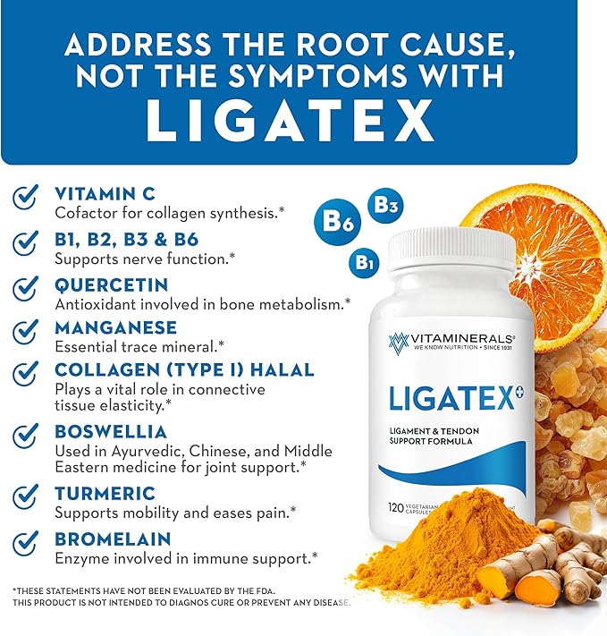 Vitaminerals® 18 Ligatex Plus | Ligament &amp Tendon Support* | Collagen I (Halal) | Turmeric | Manganese | 120 Veggie Caps
