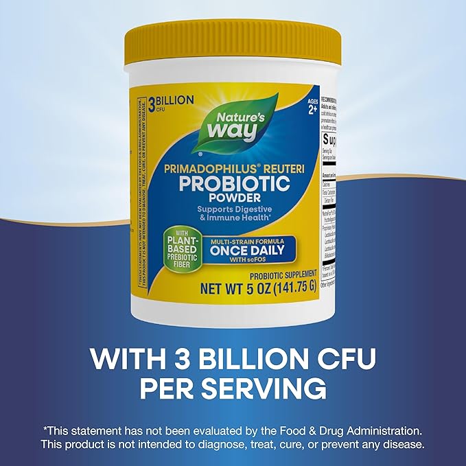 Nature's Way Primadophilus Reuteri Probiotic Powder Supports Digestive &amp Immune Health* Multi-Strain Formula with Prebiotics 3 Billion Live Cultures 5 Oz (Packaging May Vary) - 2 Pack