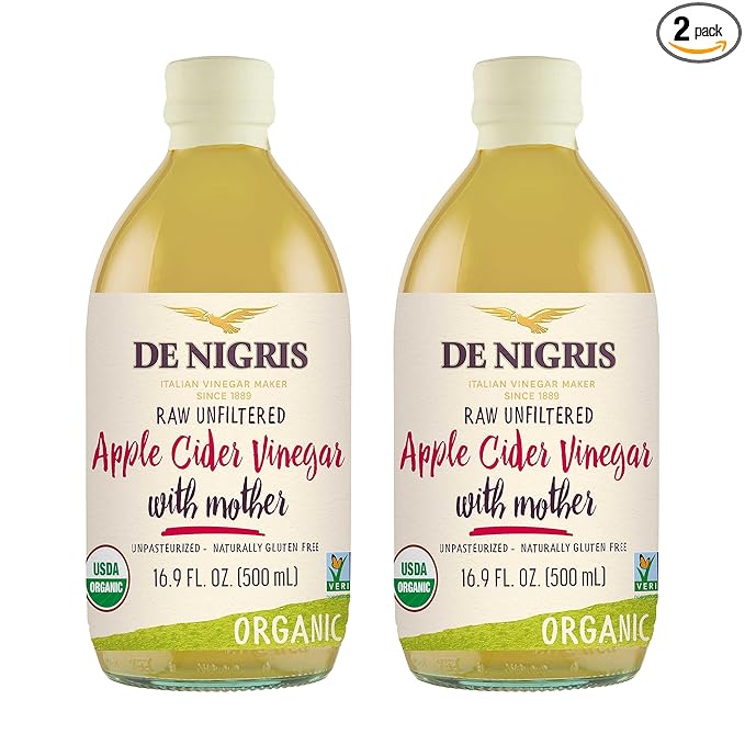 De Nigris Organic Apple Cider Vinegar Raw &amp Unfiltered 169 Oz (Pack of 2) | Apple Cider Vinegar With Mother A Source Of Functional Elements For The Balance Of Metabolism | Organic
