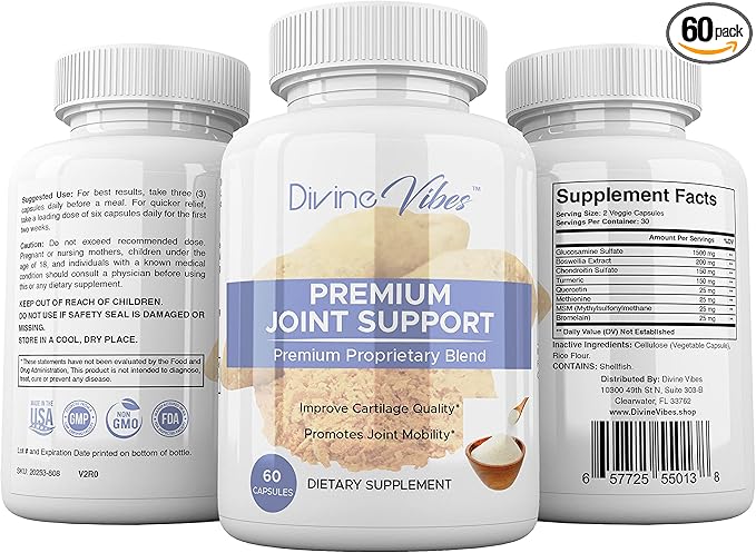 Divine Vibes Glucosamine Chondroitin Turmeric MSM Boswellia - Joint Supplement 60 Tablets