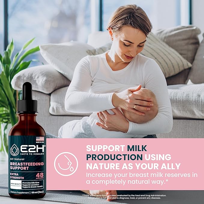 E2H Breastfeeding Supplement and Lactation Support - Liquid Lactation Supplement - Contains Fenugreek Milk Thistle Fennel and More - No Alcohol - Vegan - 2 Fl Oz