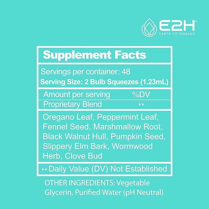 E2H Advanced Intestinal Support - Natural Intestinal Cleanse and Digestive Cleanse Supplement - Wormwood and Black Walnut Extract - Non-GMO Vegan - 2 Fl Oz