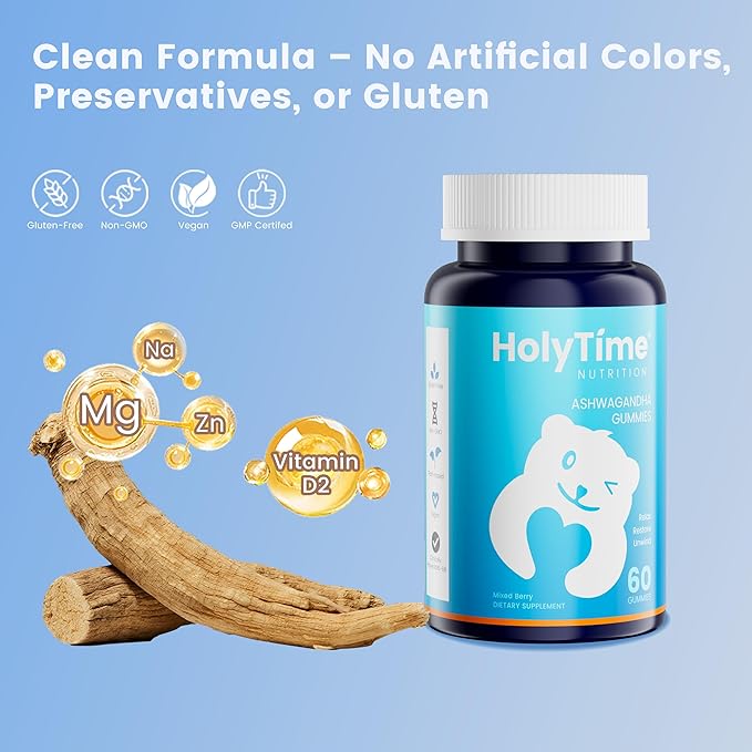 HolyTime Ashwagandha Gummies – 60 CountKSM-66 – Natural Herbal Blend for Everyday Balance – Plant-Based &amp Gluten-Free – Vegan Friendly &amp Daily Wellness Support