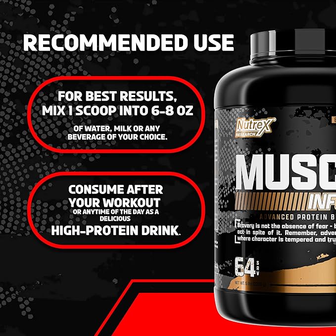 Nutrex Research Whey Protein Powder Chocolate Muscle Infusion Whey Isolate w/EAA &amp Hi BCAA for Muscle Gain - 5 Pounds - Muscle Builder for Men &amp Women Sports Nutrition Delicious Taste &amp