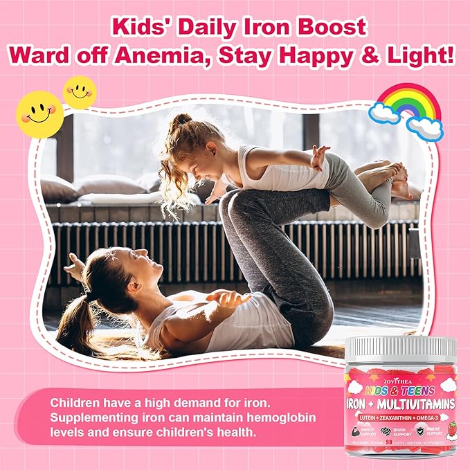 180 Count | Iron Gummies for Kids Kids Multivitamin with Calcium Zinc Folate Omega-3 &amp Lutein Support Energy Immnity Iron Deficiency Anemia &amp Brain Health Vegan Sugar-Free Strawberr