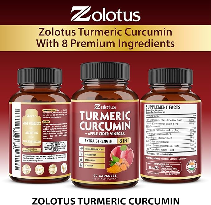 2packs 90 Capsules Turmeric Curcumin + Apple Cinder Vinegar Capsules 6 Month Supply with Ashwagandha Ginger 95% Standardized Curcuminoids Joint &amp Absorption Support