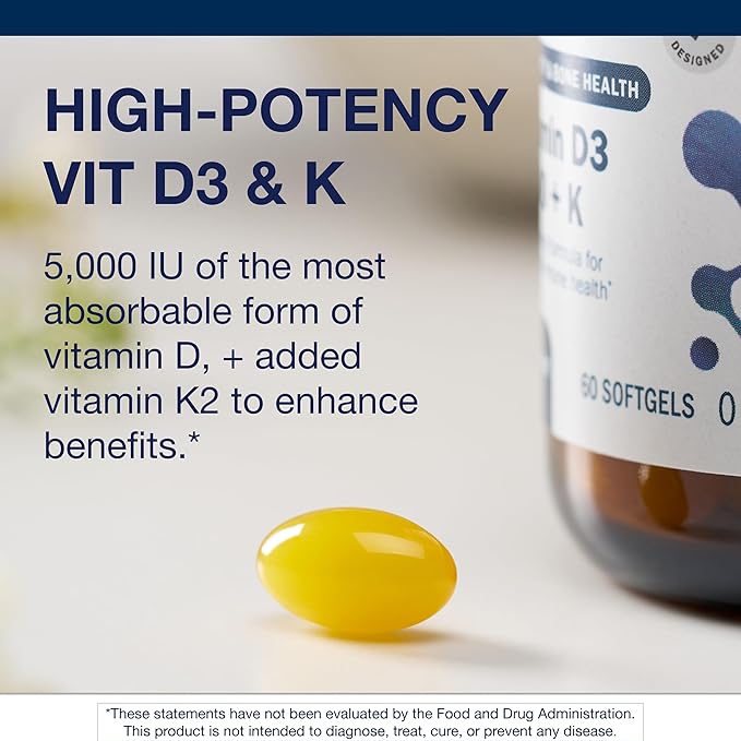 Metagenics Vitamin D3 + K - for Artery Health Immune Support Bone &amp Heart Health* - Vitamin D with MK-7 (Vitamin K2) - Non-GMO - Gluten-Free - 60 Softgels - 5000 IU