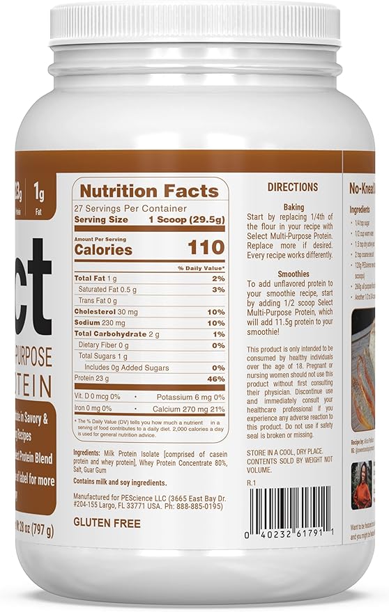 PEScience Select Multi-Purpose Unflavored Protein Powder Low Carb Keto Friendly Gluten Free Whey &amp Casein Protein Flour for Baking and Smoothies 27 Servings
